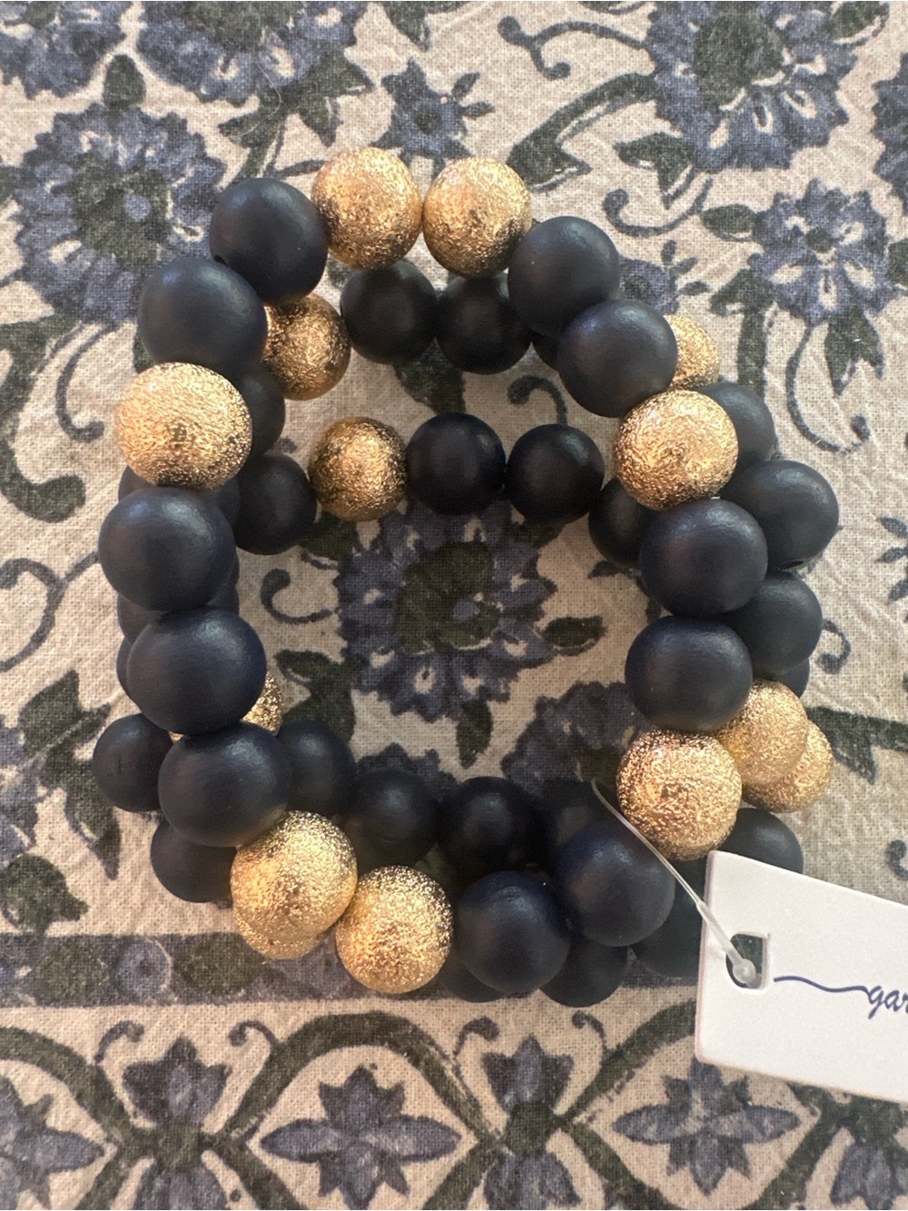 Set of 3 Stretch Bracelets with Dark Navy Matte and Textured Gold Beads